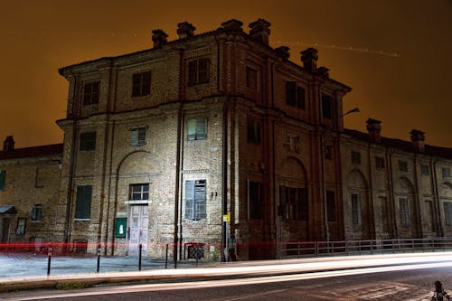 Facade of a Building and Car Lights on the Street in Long Exposure Effect 