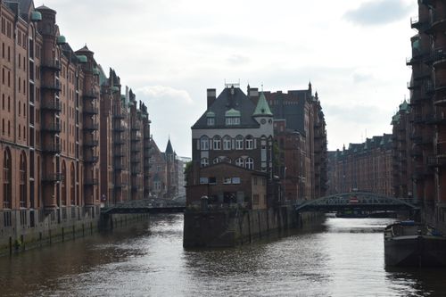 Free Beautiful view of Hamburg's historic Speicherstadt warehouse district and canals. Stock Photo