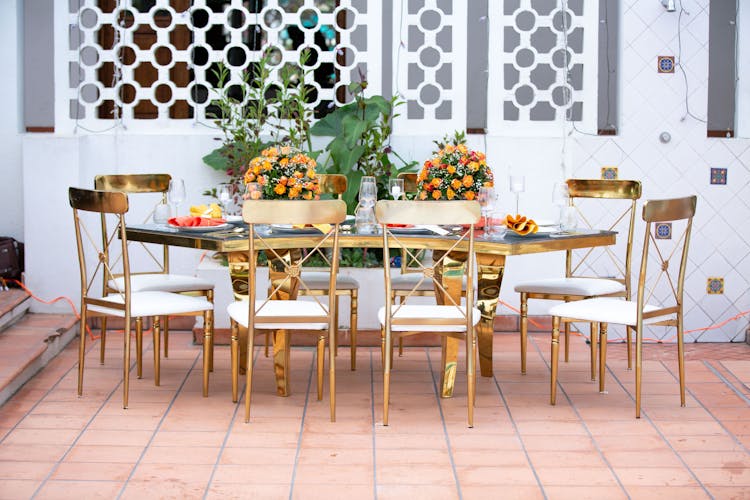Dining Table With White And Gold Chairs