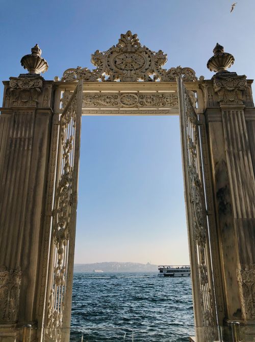 Free Decorative gate with a view of the Bosphorus Strait in daylight. Stock Photo