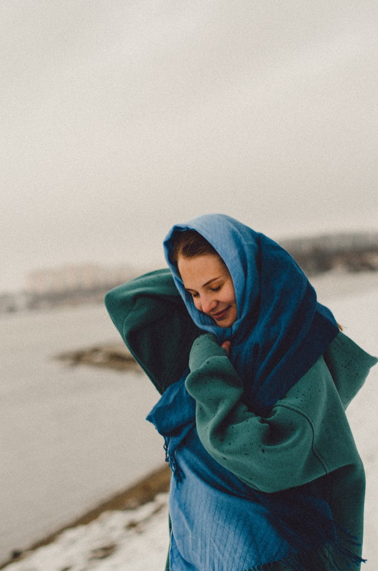 Woman Wearing A Blue Headscarf