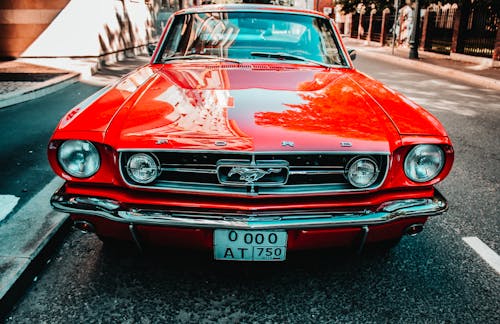 Front View of a Red Ford Mustang