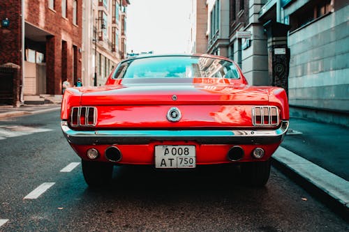 Free Back View of a Red Ford Mustang Stock Photo