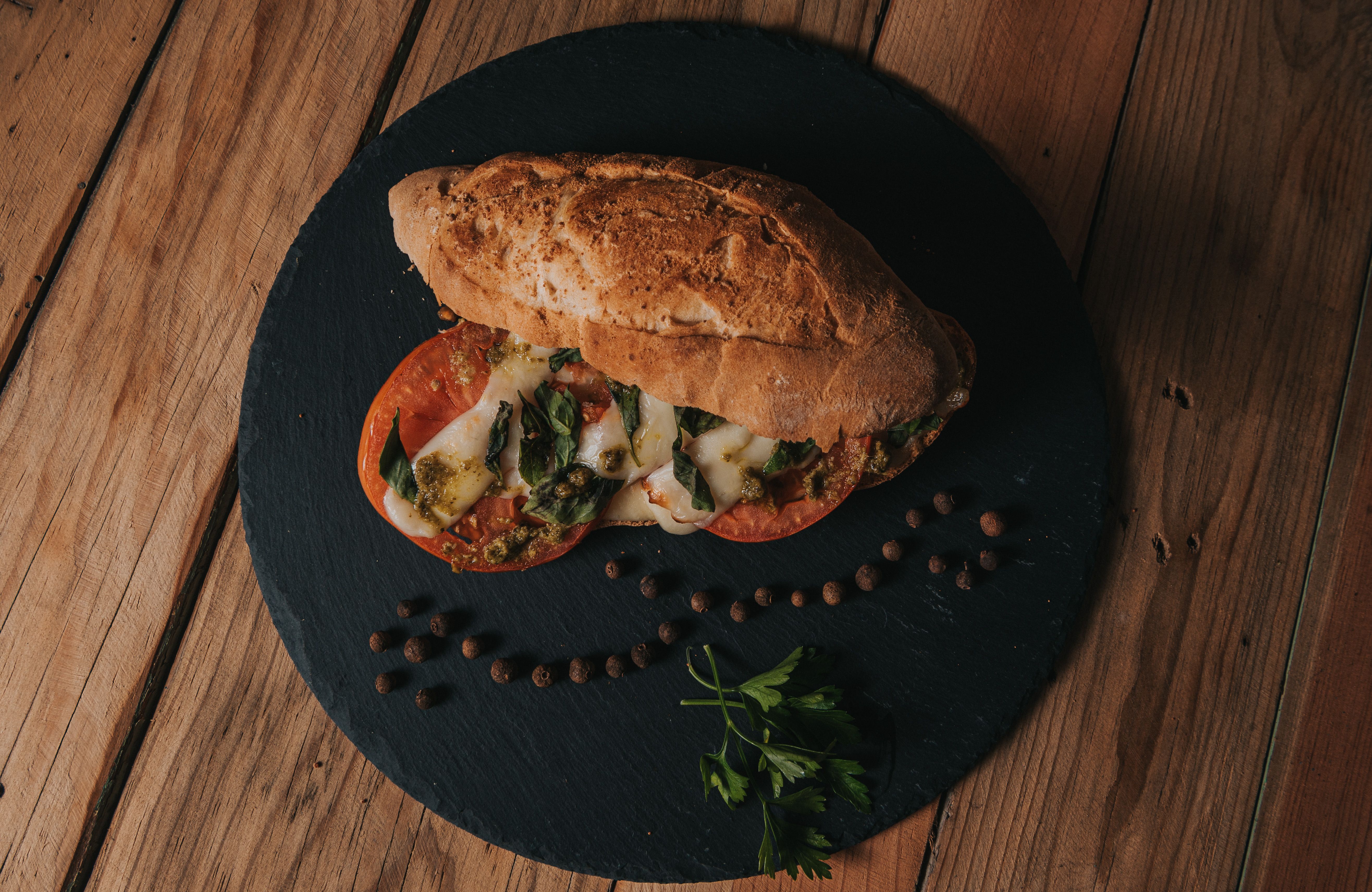 Ciabatta with pesto and tomatoes