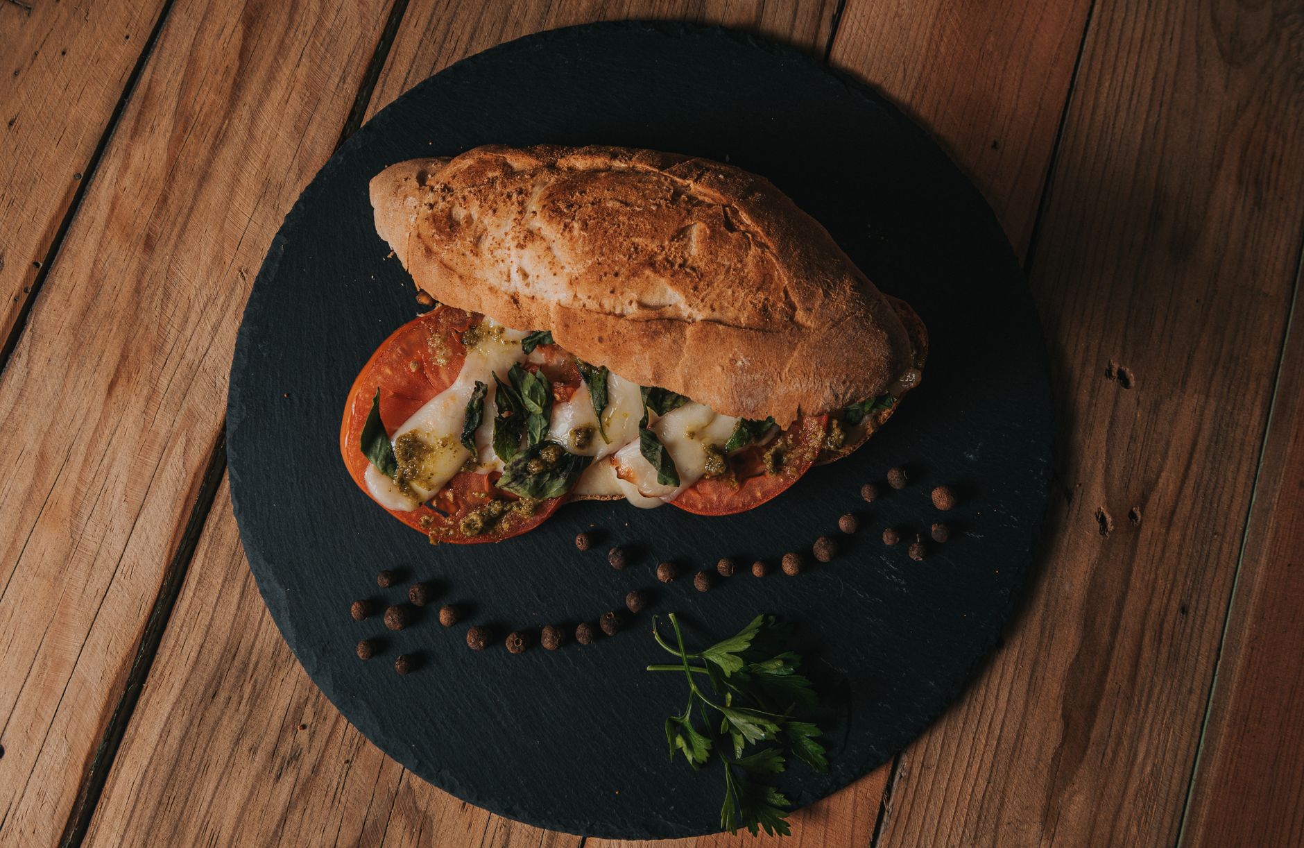 Toasted ciabatta bread served with artichoke pesto spread