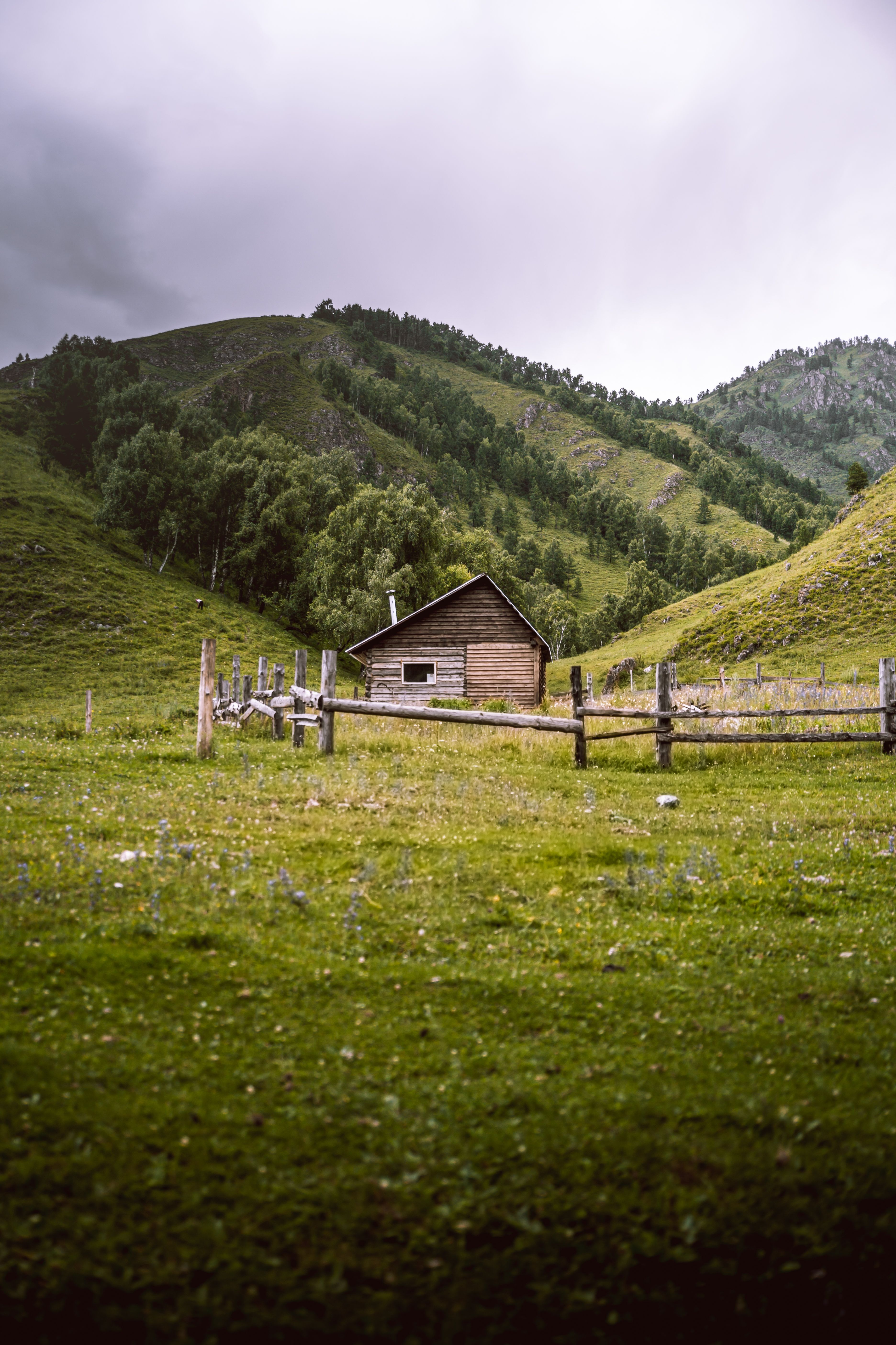 Wooden House on Grass Field During Foggy Weather · Free Stock Photo