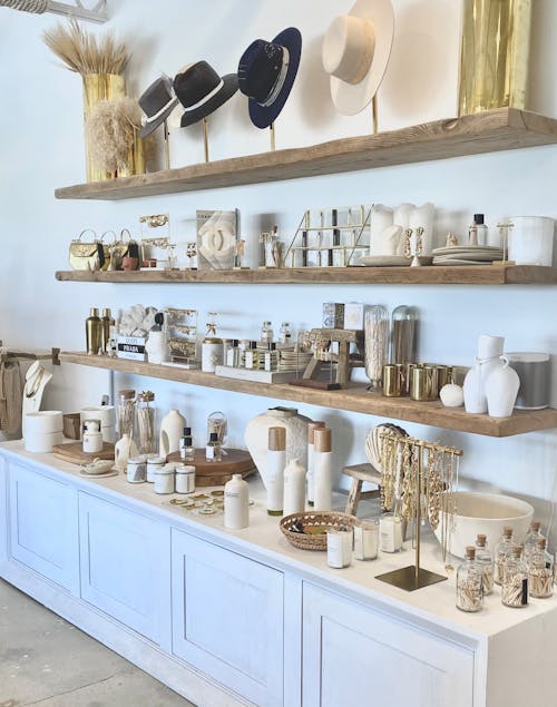 Kitchenware and Decorations on Shelves 