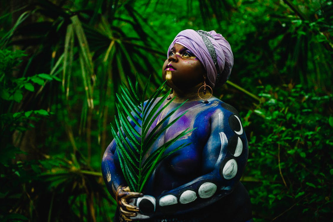 Woman Wearing Blue Traditional Dress