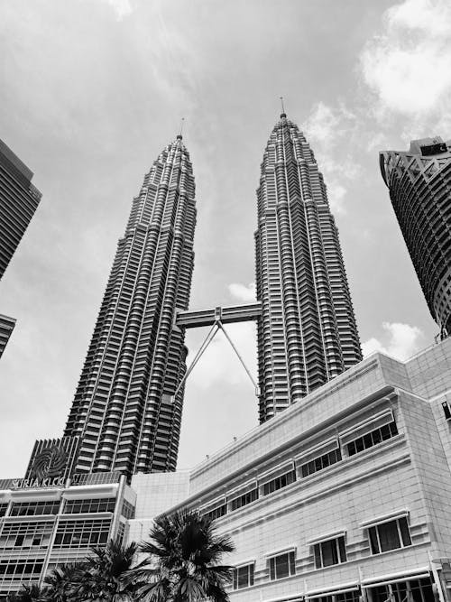 Grayscale Photo of High Rise Buildings