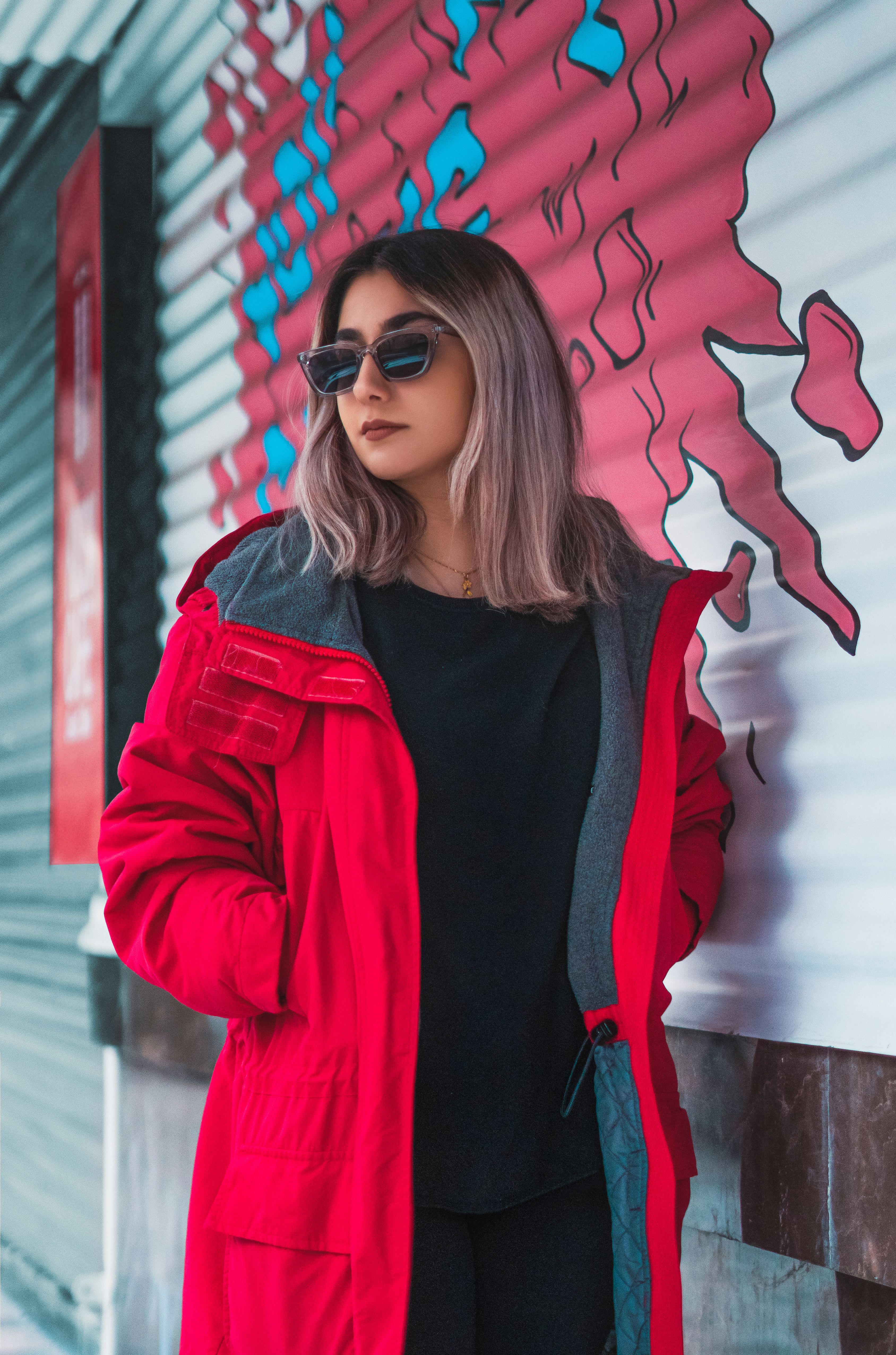 Fleece-lined leggings with oversized parka