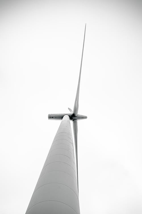 Low Angles Shot on a White Wind Turbine