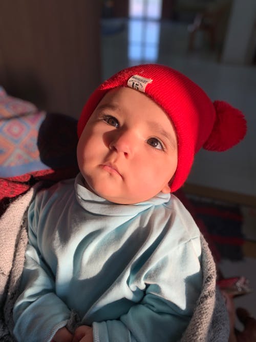 Cute Baby Wearing Red Knit Hat
