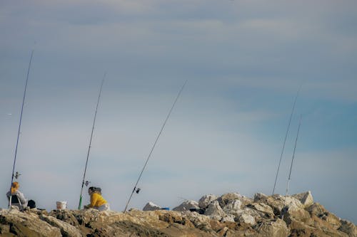 Fishing Rods Standing on Rocks