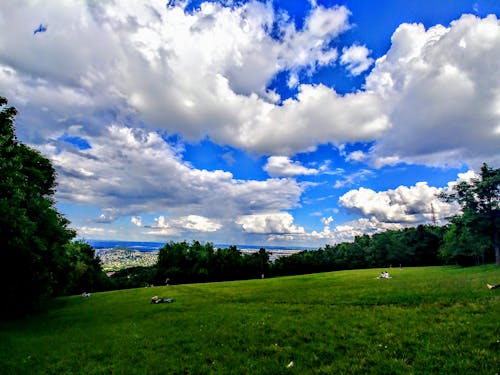 Gratuit Photos gratuites de ciel bleu nuages blancs, forêt de colline de paysage Photos