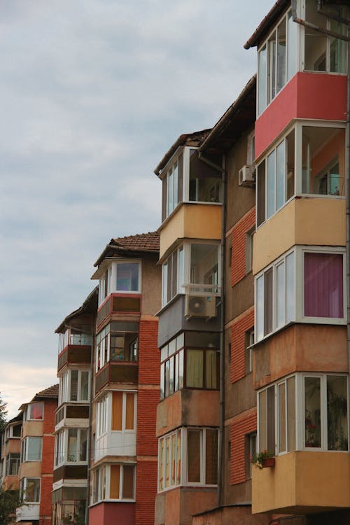Apartment Buildings with Glass Panel Windows