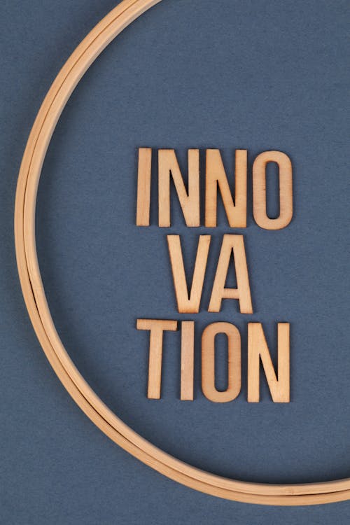 Innovation Text on a Blue Surface