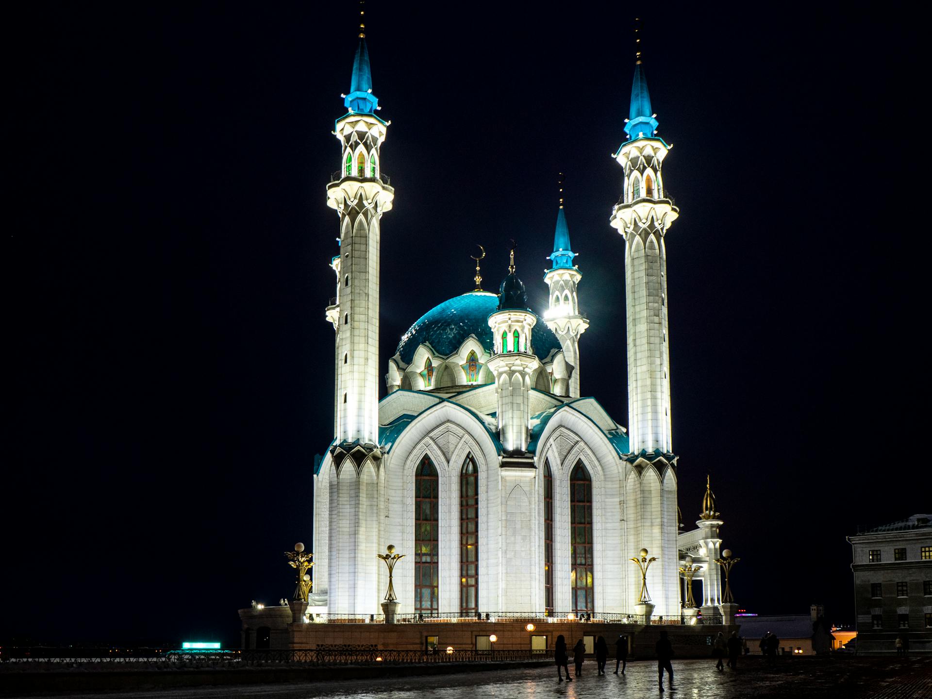 A View of a Mosque in Russia at Night