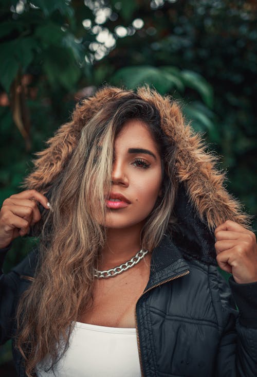 Free Beautiful Woman with Fur Clothing on Head Stock Photo