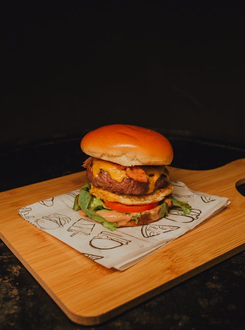 Delicious Burger on a Wooden Surface