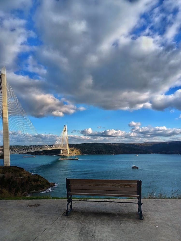 A Bench With The View Of The Bosphorus And The Yavuz Sultan Selim Bridge