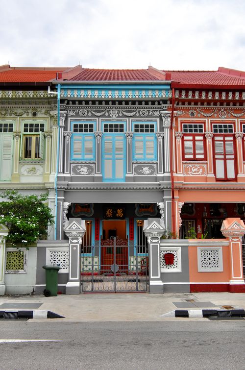 Free Vibrant Peranakan-style shophouses line Koon Seng Road in Singapore, showcasing colonial architecture. Stock Photo