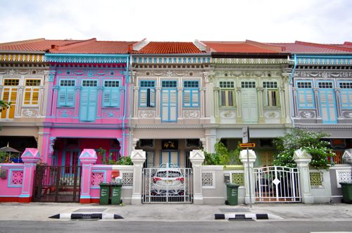 Free Vibrant Peranakan shophouses in Joo Chiat, Singapore, showcasing traditional architecture and colorful facades. Stock Photo