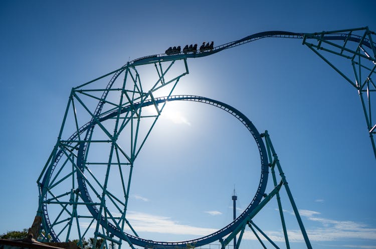 Gray Roller Coaster Under Blue Sky