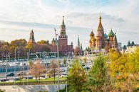 Spasskaya Tower and St. Basil's Cathedral in Moscow Russia