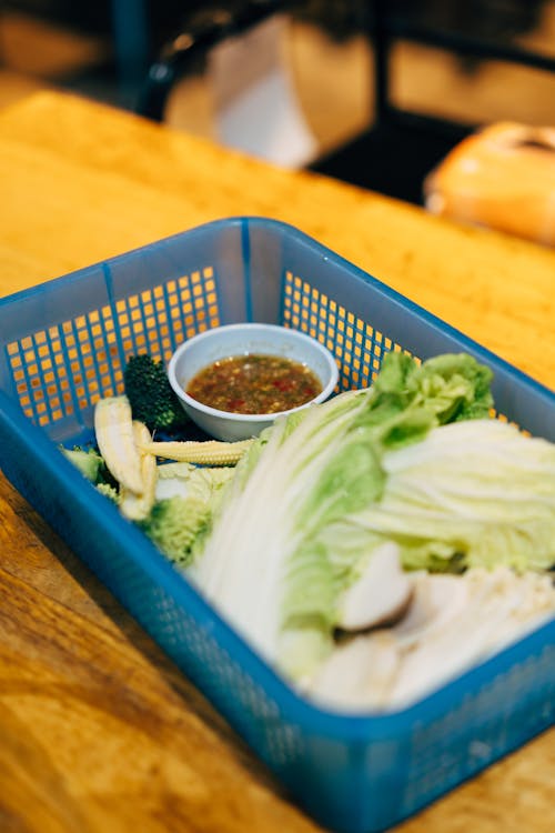 Salad and Dressing in Basket