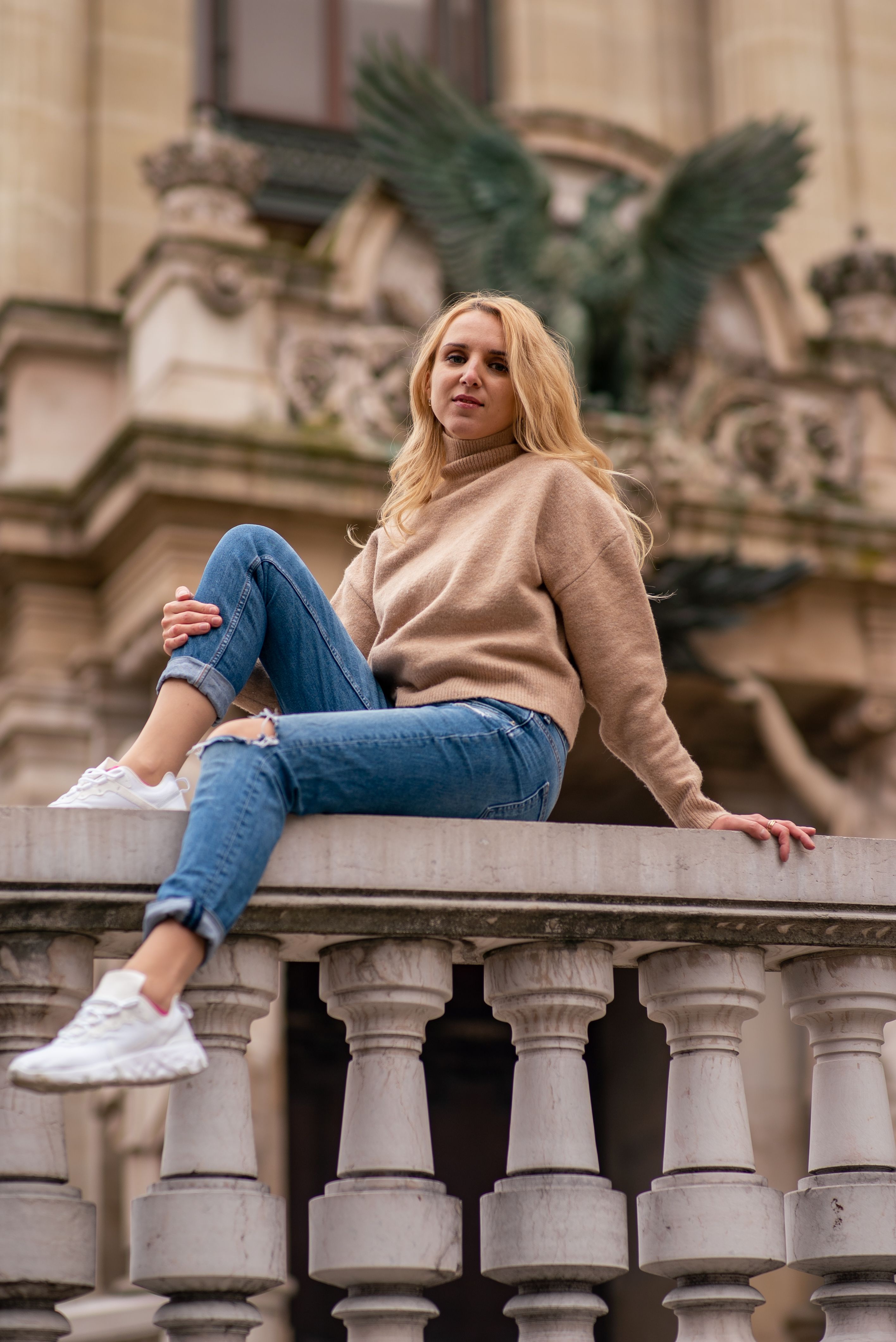 Woman in appropriate dark jeans