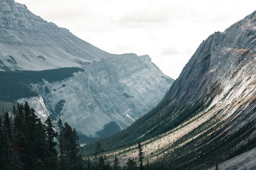 Scenic view of the Rocky Mountains in Jasper National Park, Alberta, Canada.