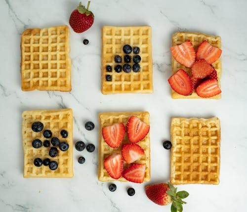 Waffles with Strawberries and Blueberries