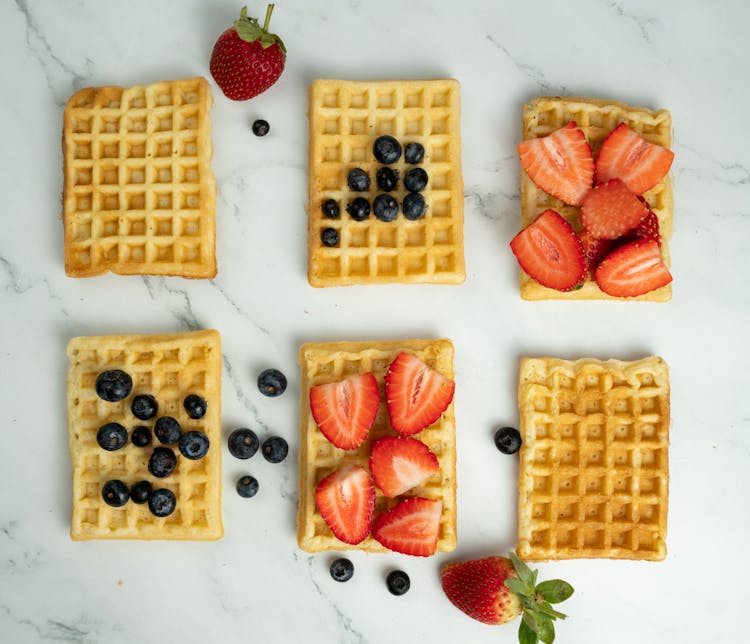 Waffles With Strawberries And Blueberries