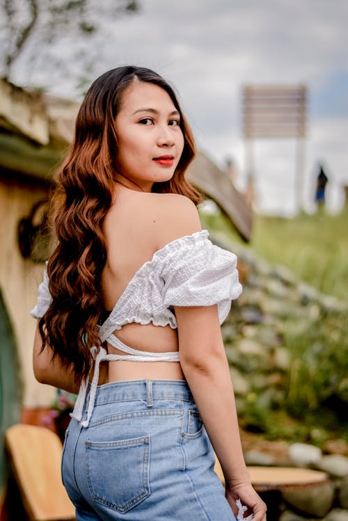 Pretty Woman in White Blouse and Denim Jeans