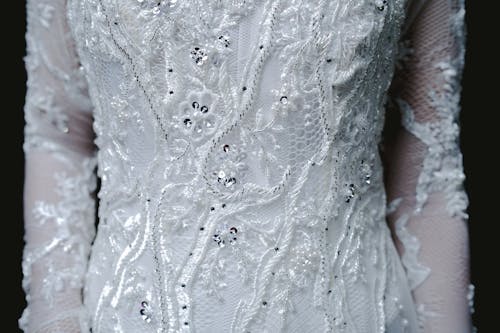 Free A Woman in White Lace Wedding Dress Stock Photo