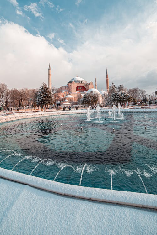 View of a Fountain and Hagia Sophia in the Background, Istanbul, Turkey 