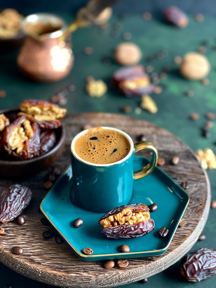 Still Life Shot With Coffee And Date Fruit