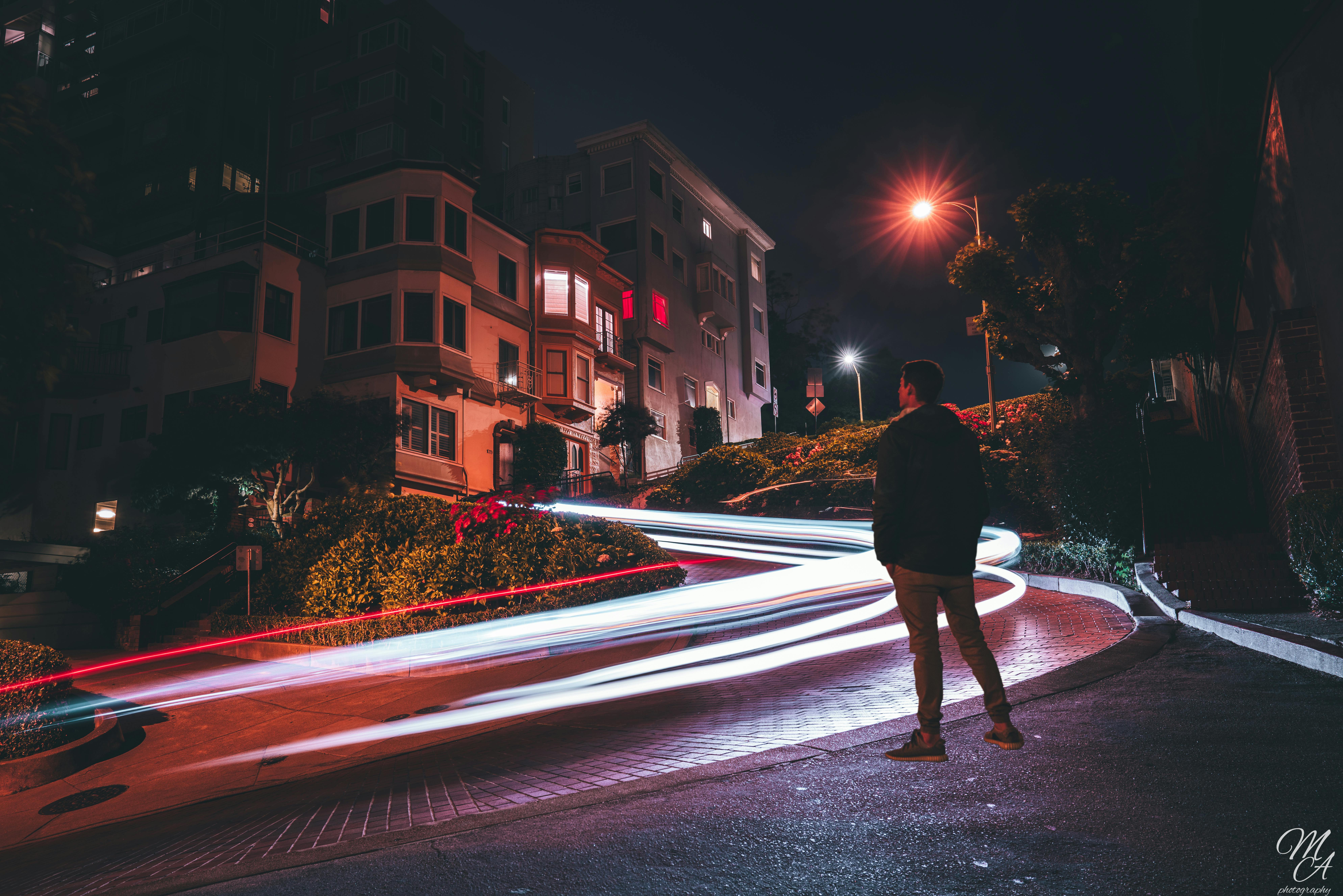 Free Stock Photo Of Light Painting Lombard Street Long Exposure