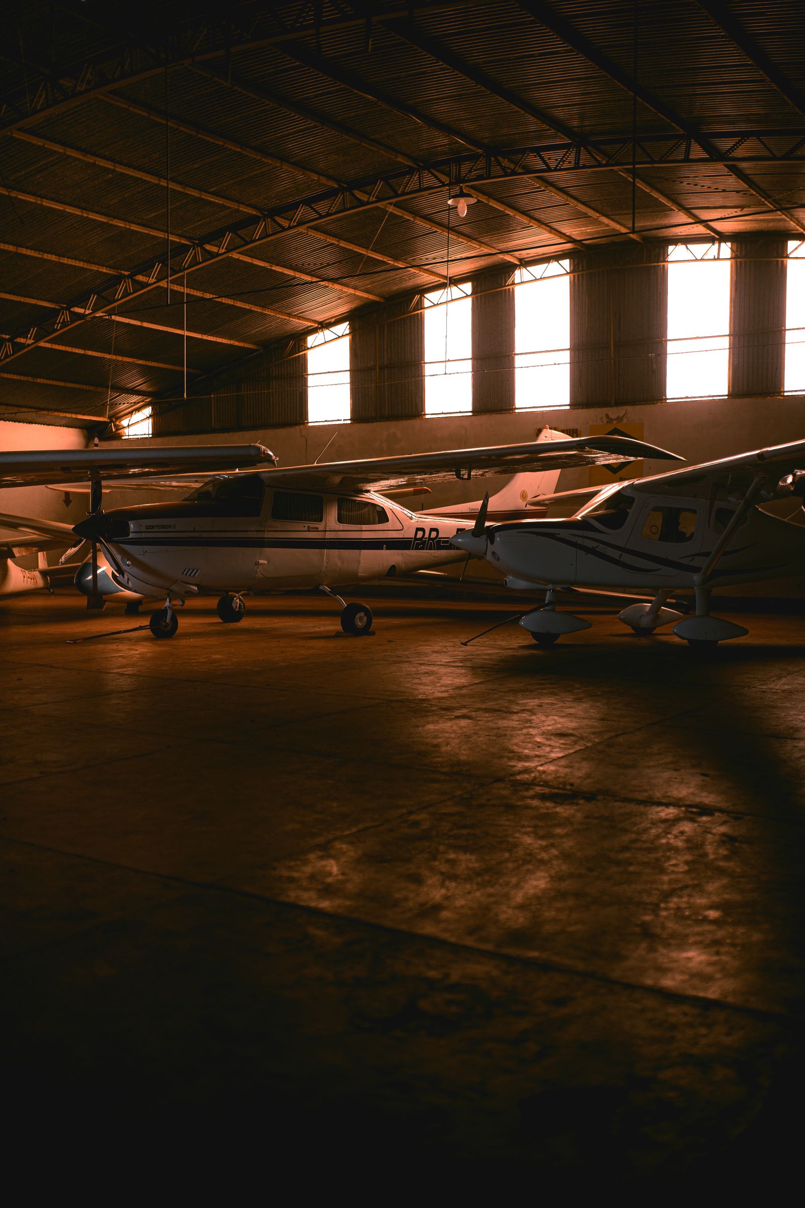 Aircraft inside a maintenance hangar