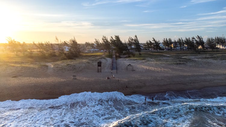 Aerial Shot Of People On Beach