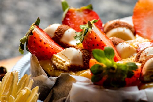 Sliced Strawberries on a Dessert