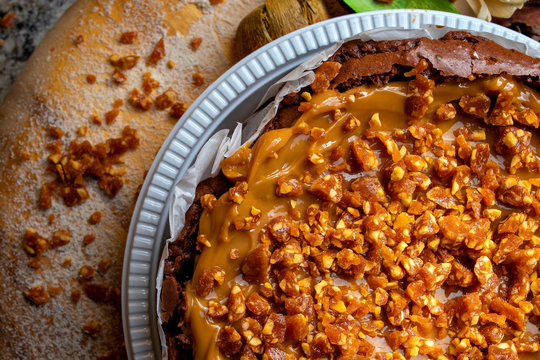 Homemade pecan pie with a glossy dessert filling