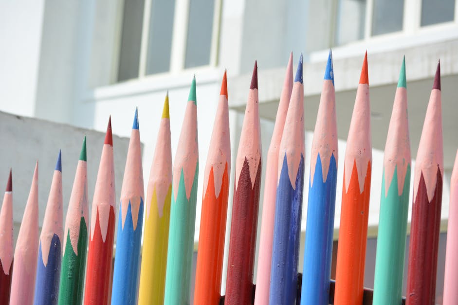 Free stock photo of coloured pencils, pen, pencil