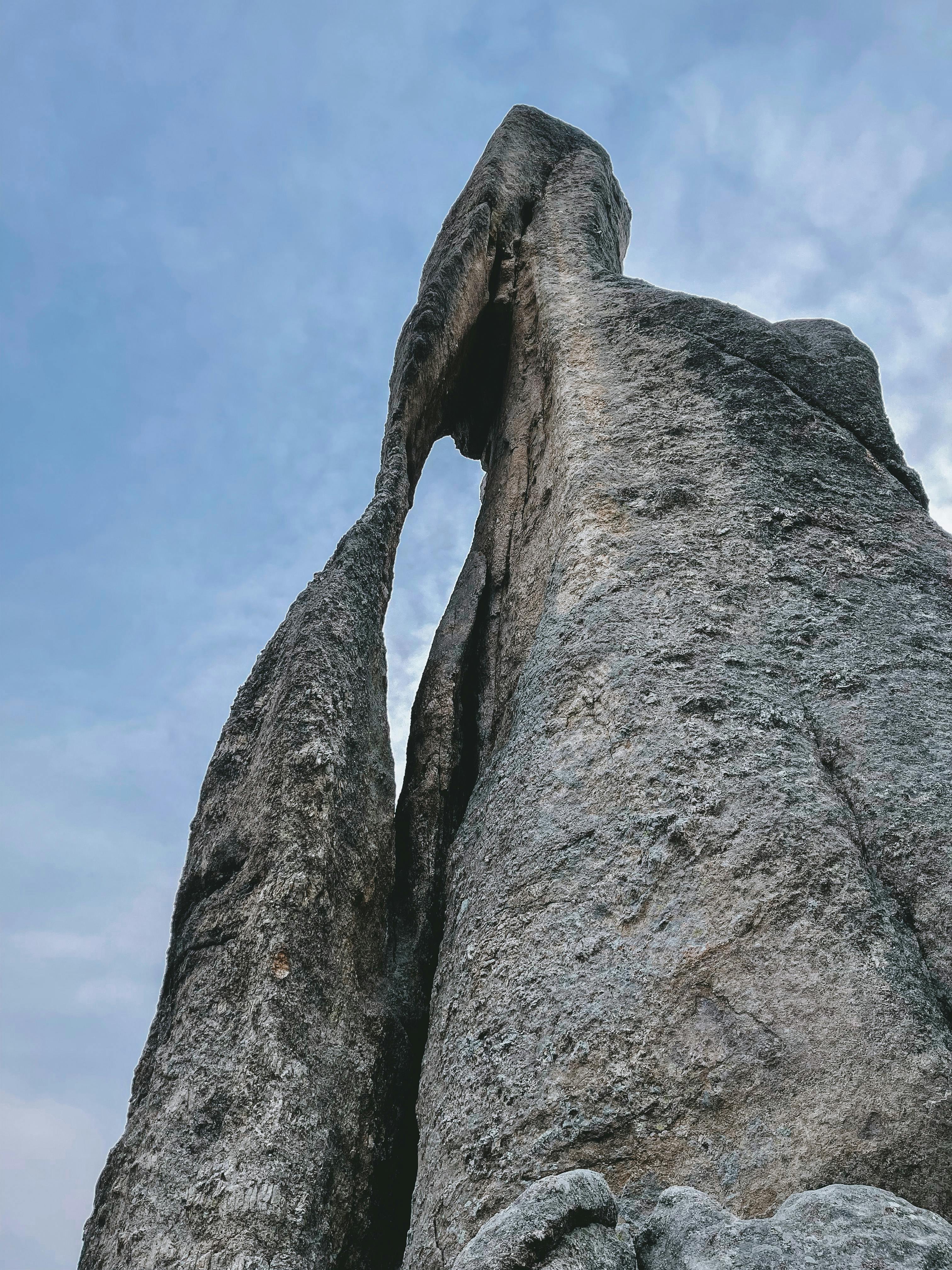 Majestic rock formation known as Needles Eye Tunnel in Custer State Park, South Dakota.