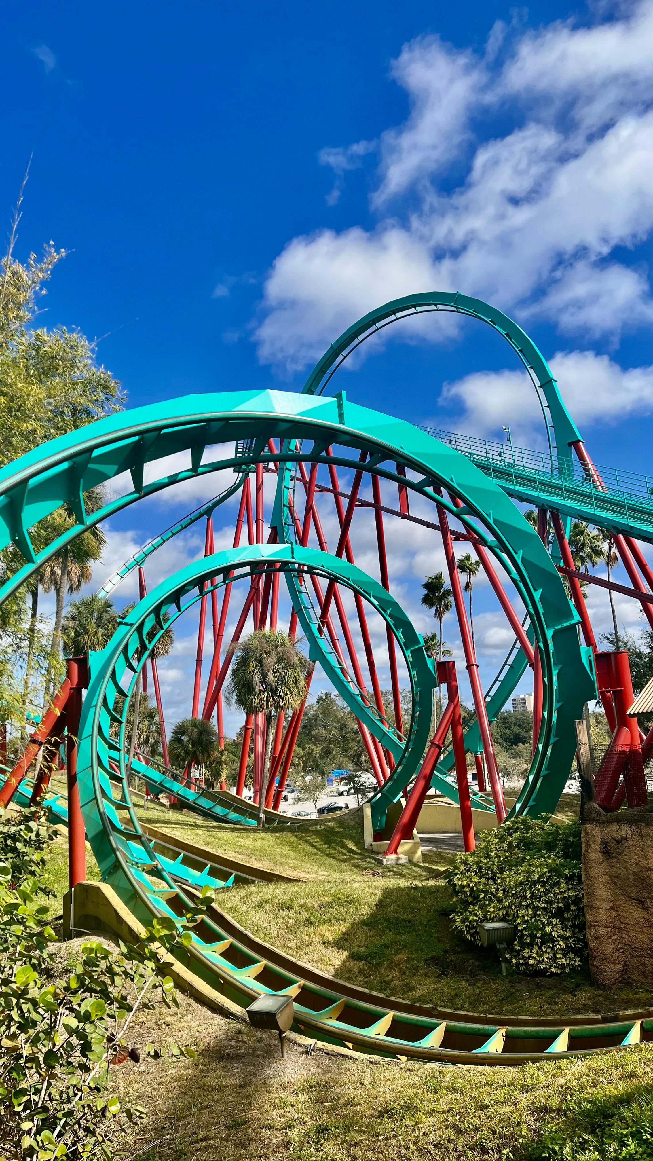 View of the Kumba Roller Coaster in Busch Gardens Tampa Bay in