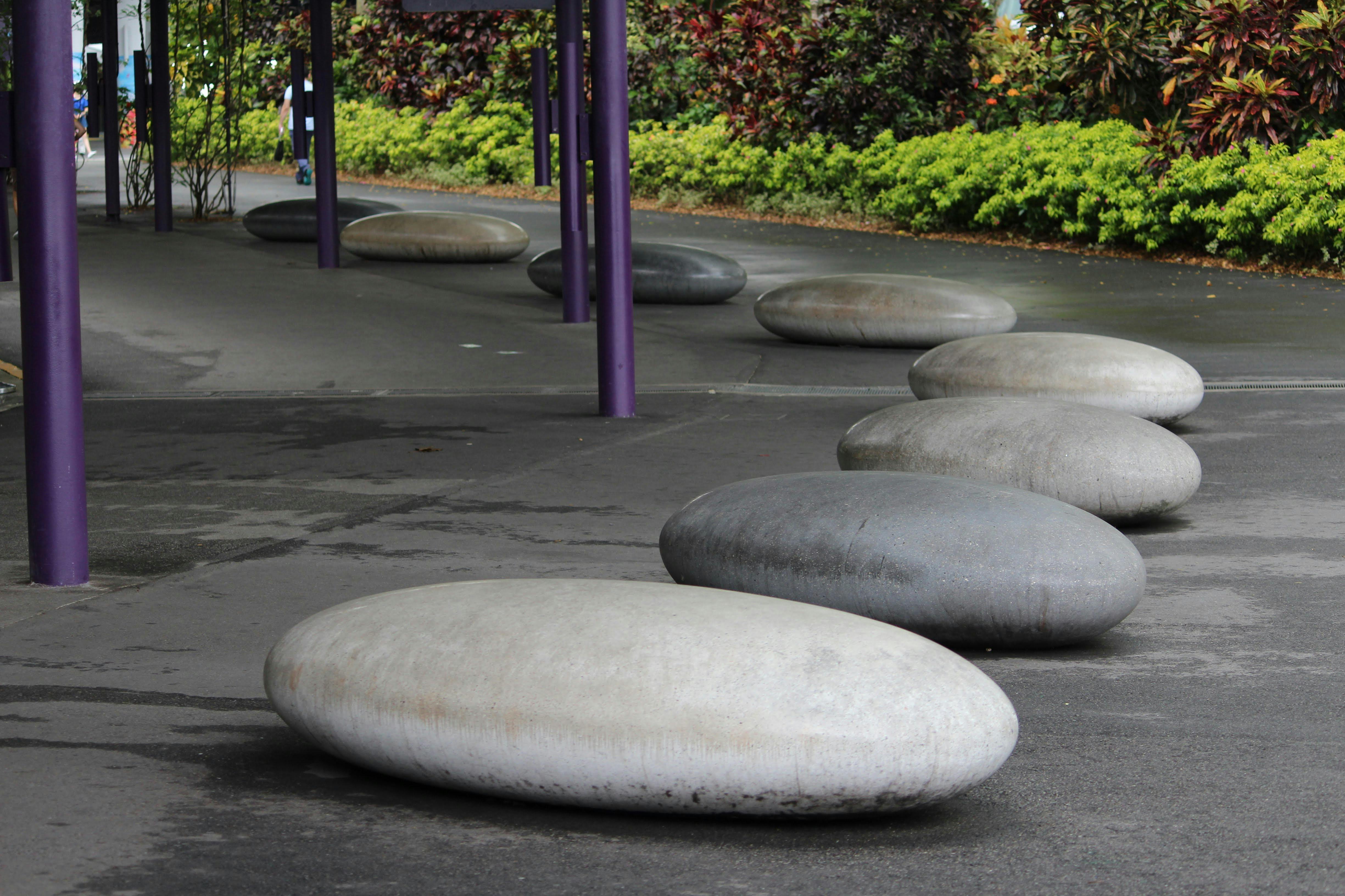 Free stock photo of park bench, rocks
