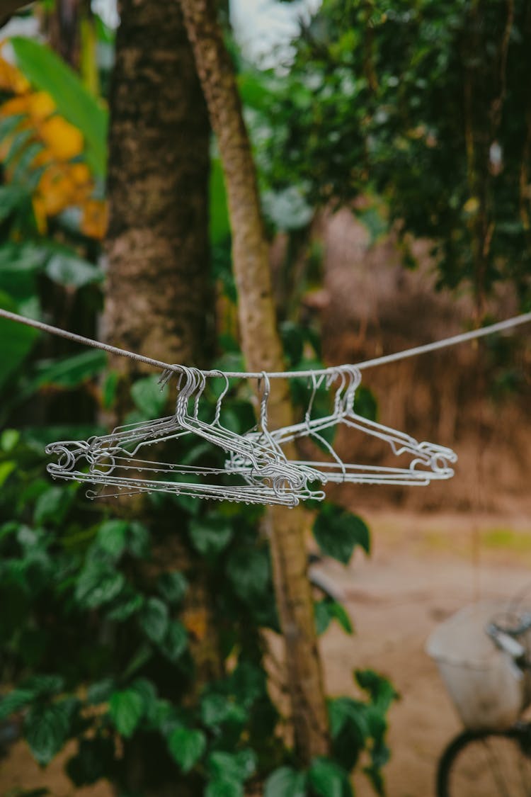 Steel Hangers Hanging On The Metal String