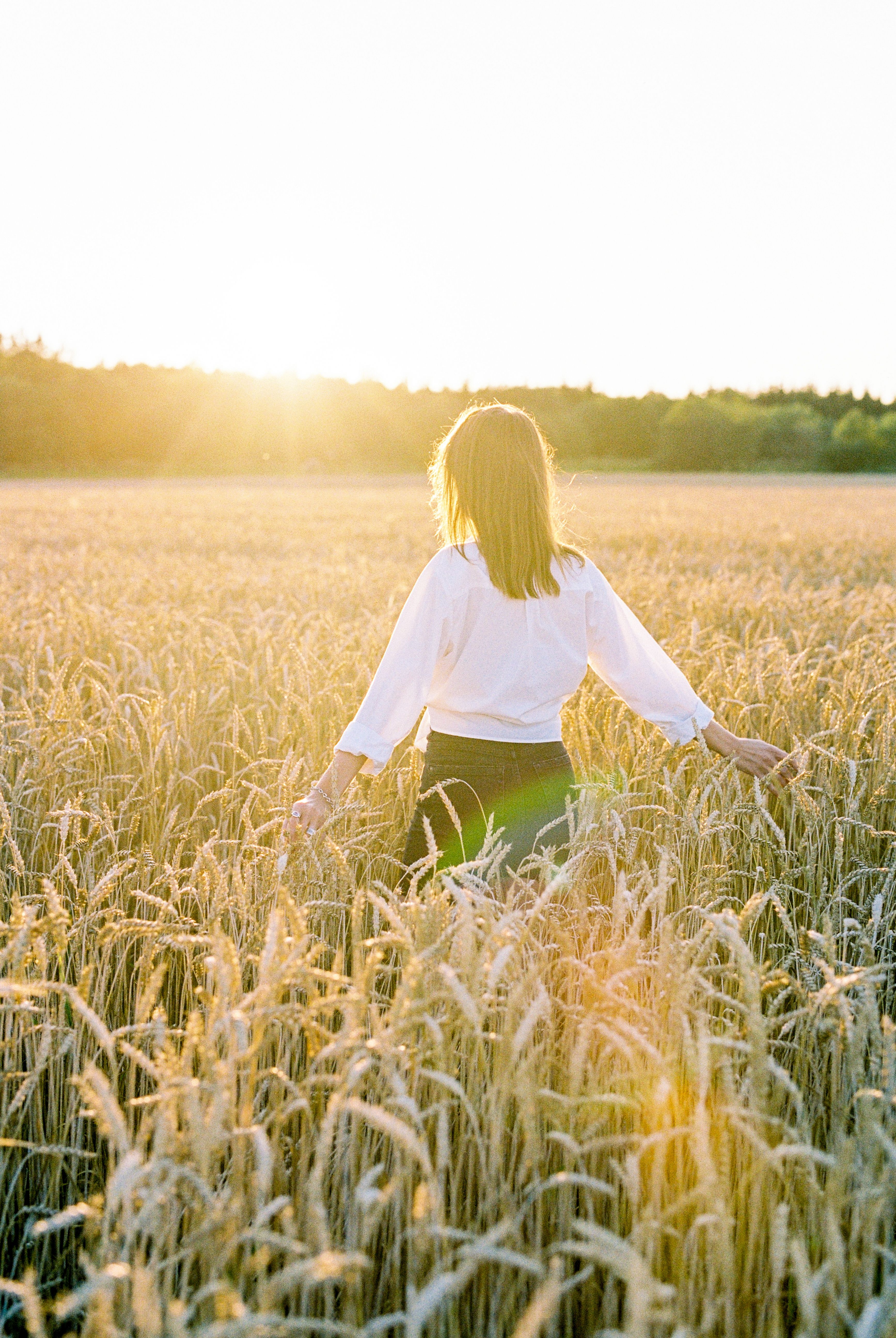 Back View of a Woman Standing on a Wheat Field during Sunrise · Free ...