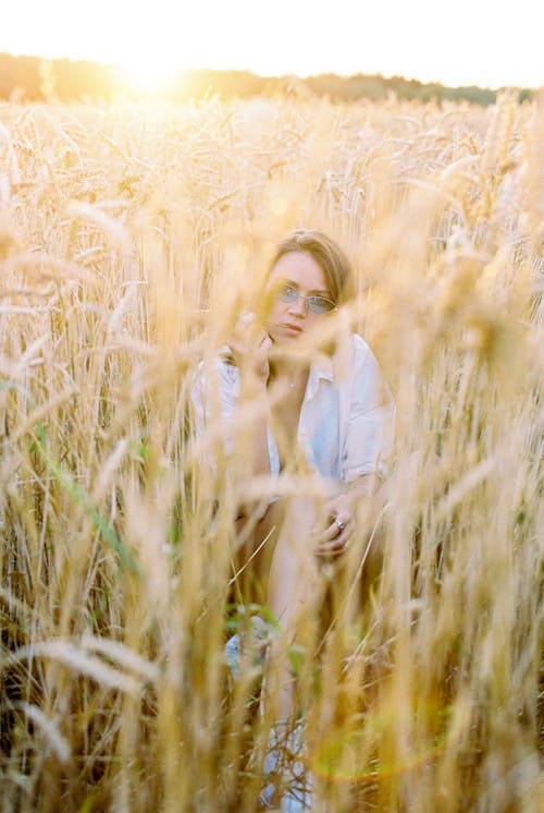 Základová fotografie zdarma na téma bílé dlouhé rukávy, hnědé pole, pšeničné pole