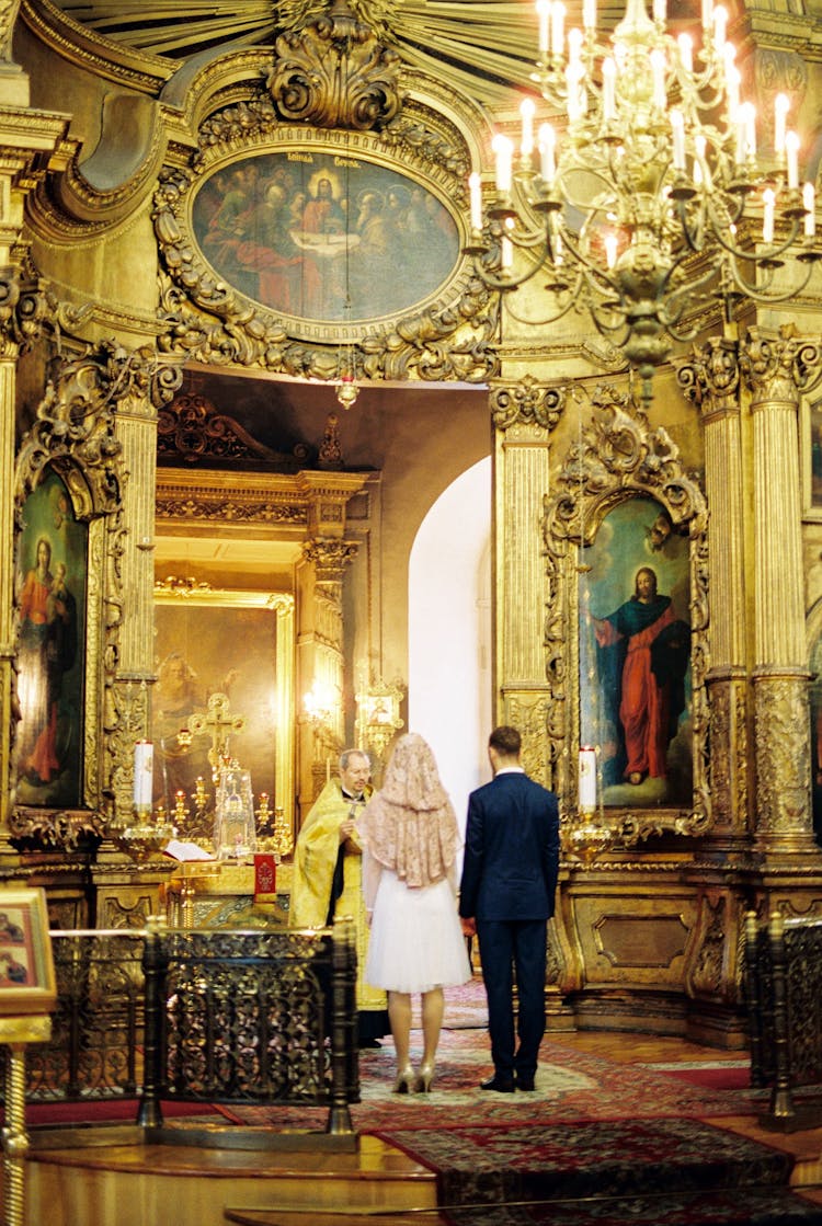 Priest Preforming Orthodox Wedding Ceremony